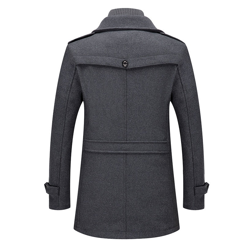 Płaszcz Zimowy Męski Wełniany z Wysokim Kołnierzem | Elegancki Styl