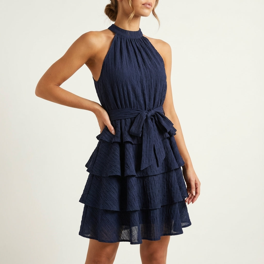 Sukienka mini damska halter z wiązaniem w talii | Na lato