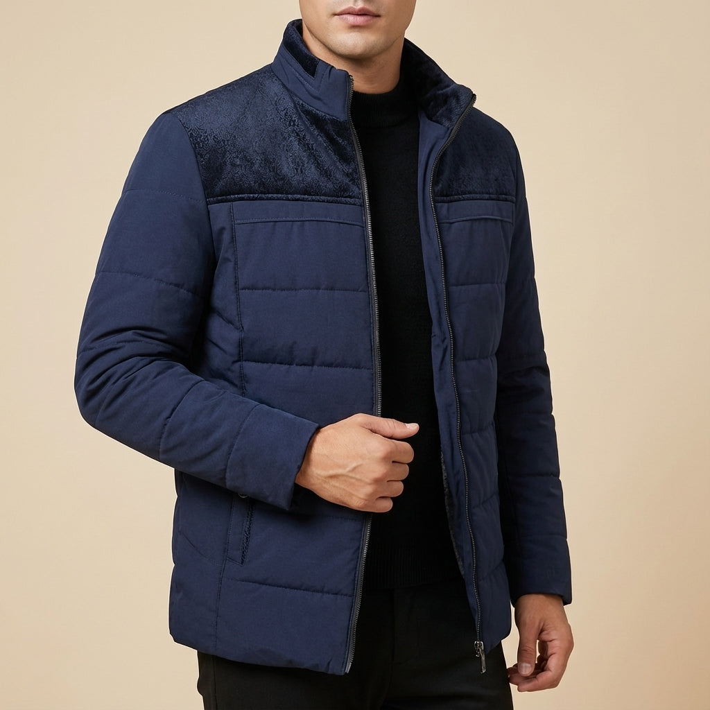 Kurtka zimowa męska pikowana z wysokim kołnierzem | Styl miejski
