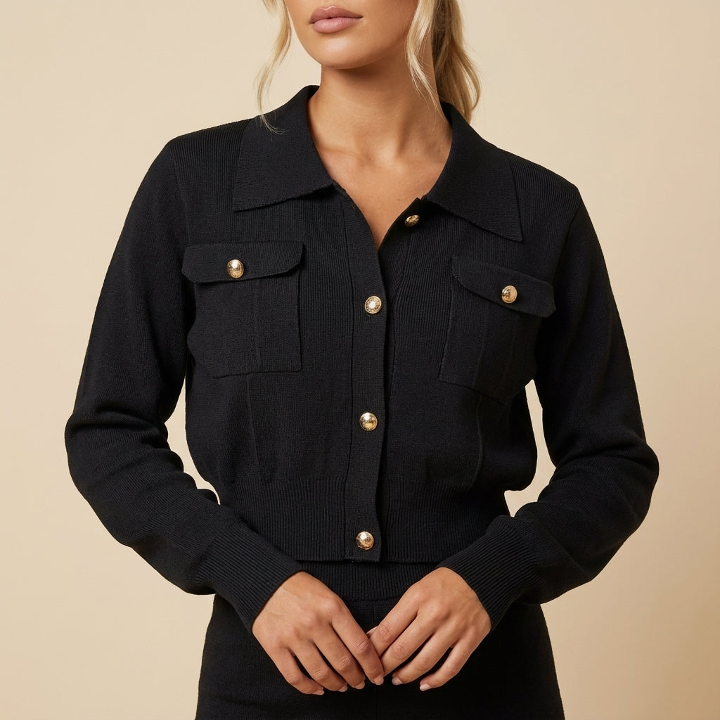 Komplet dzianinowy damski żakiet na guziki i spódnica midi | Do pracy i na co dzień