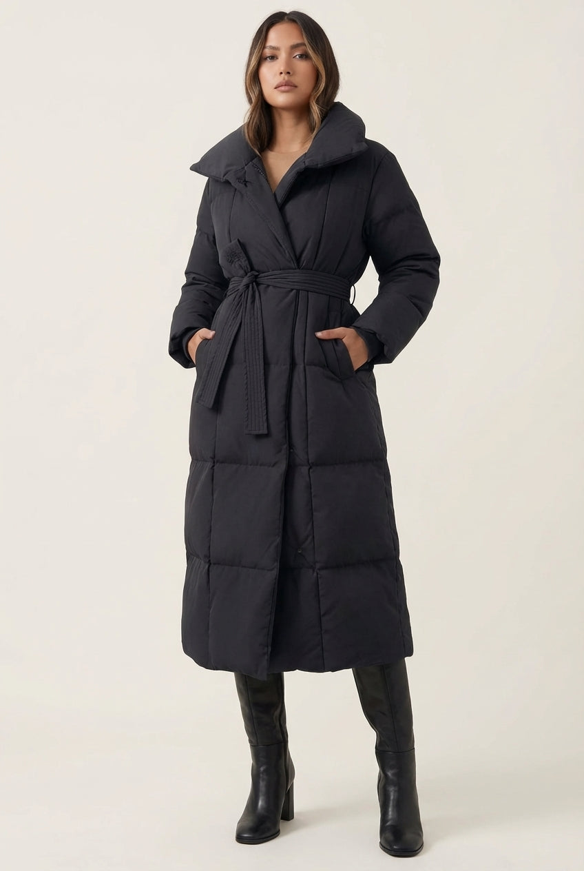 Kurtka damska długa z paskiem w talii | Styl miejski