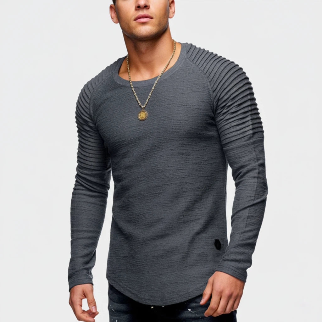 Bluza Męska Dopasowana Long Sleeve z Prążkowanymi Rękawami | Na Co Dzień