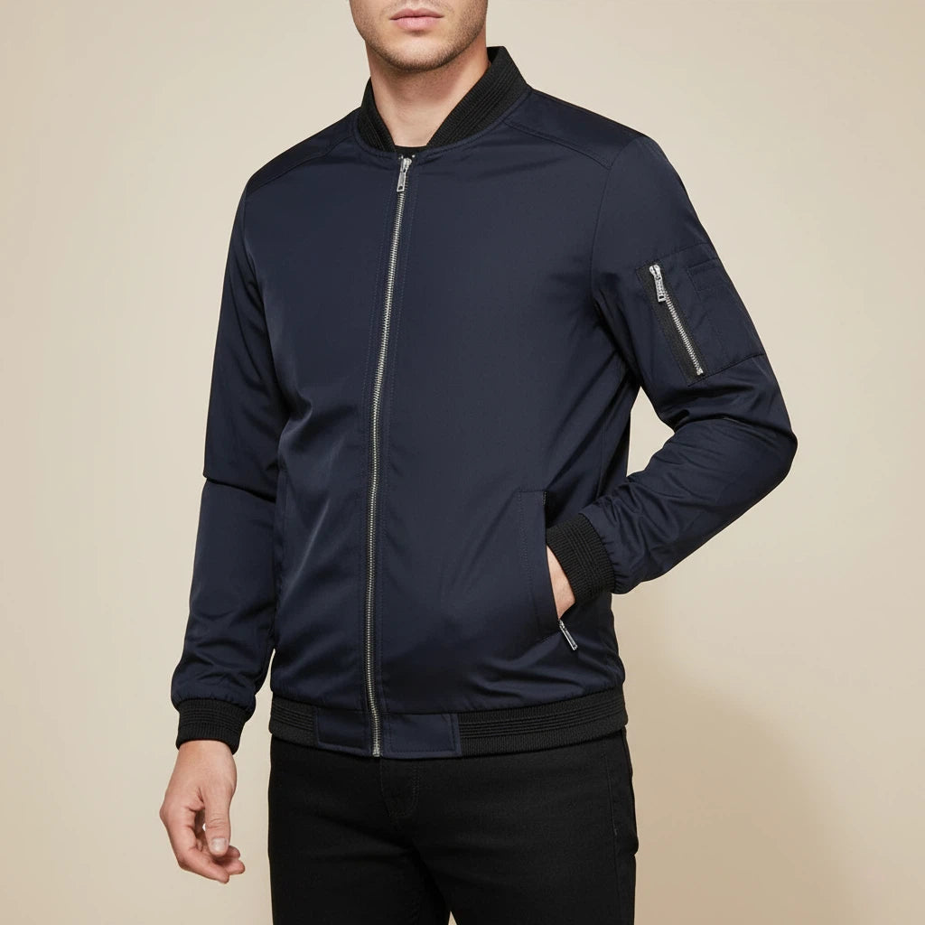 Kurtka Bomberka Męska Czarna Zasuwana na Zamek | Styl Codzienny