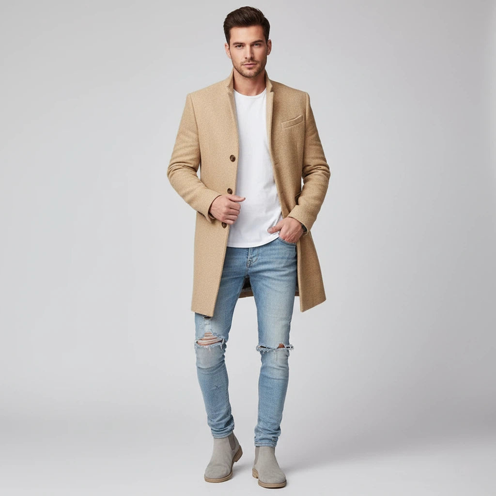 Marynarka Męska ze Stojącym Kołnierzem | Styl Codzienny