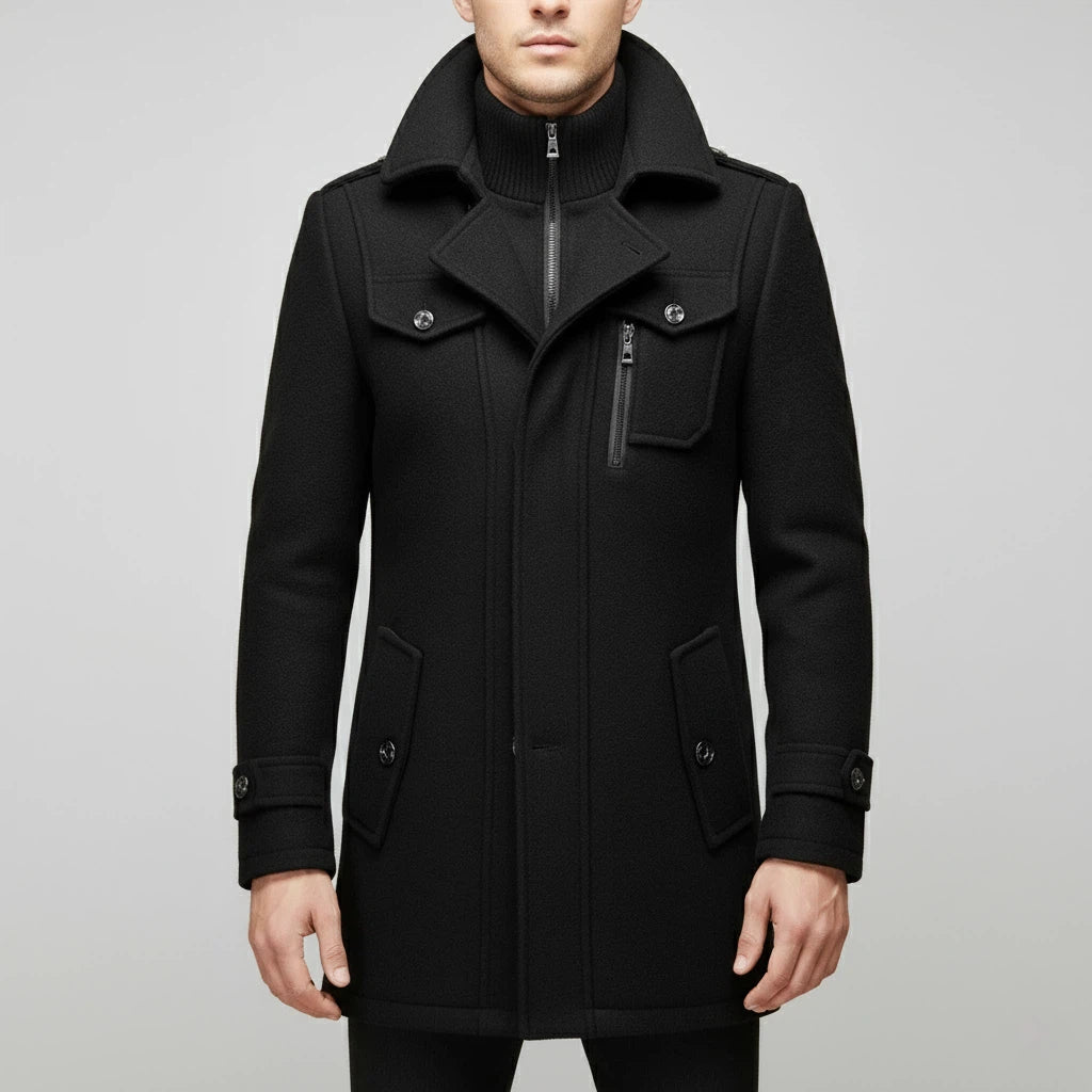 Płaszcz Zimowy Męski z Wysokim Kołnierzem | Na Co Dzień