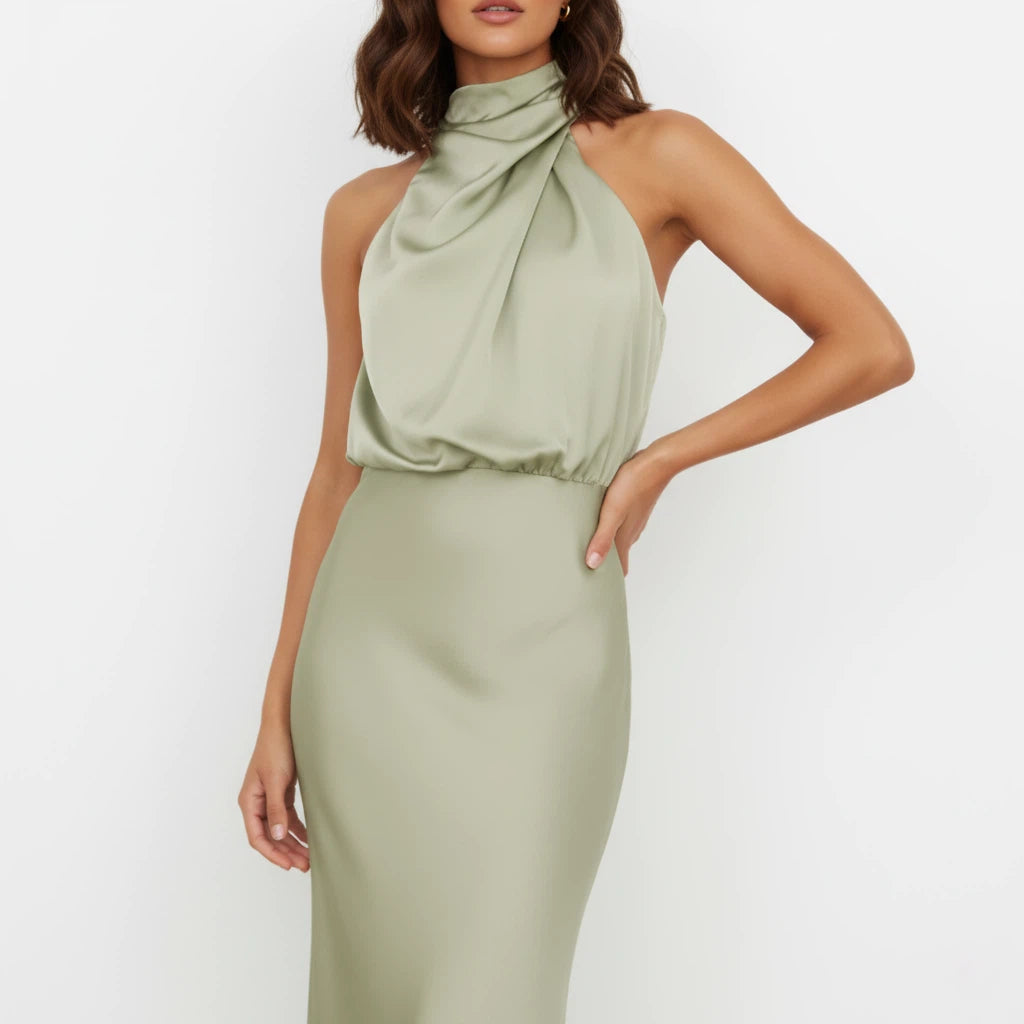 Sukienka Midi Satynowa Damska Asymetryczna | Na Wieczór