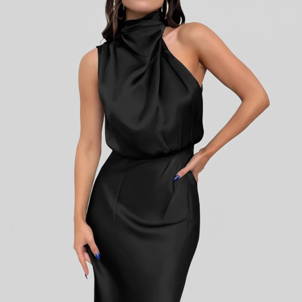 Sukienka Midi Satynowa Damska Asymetryczna | Na Wieczór