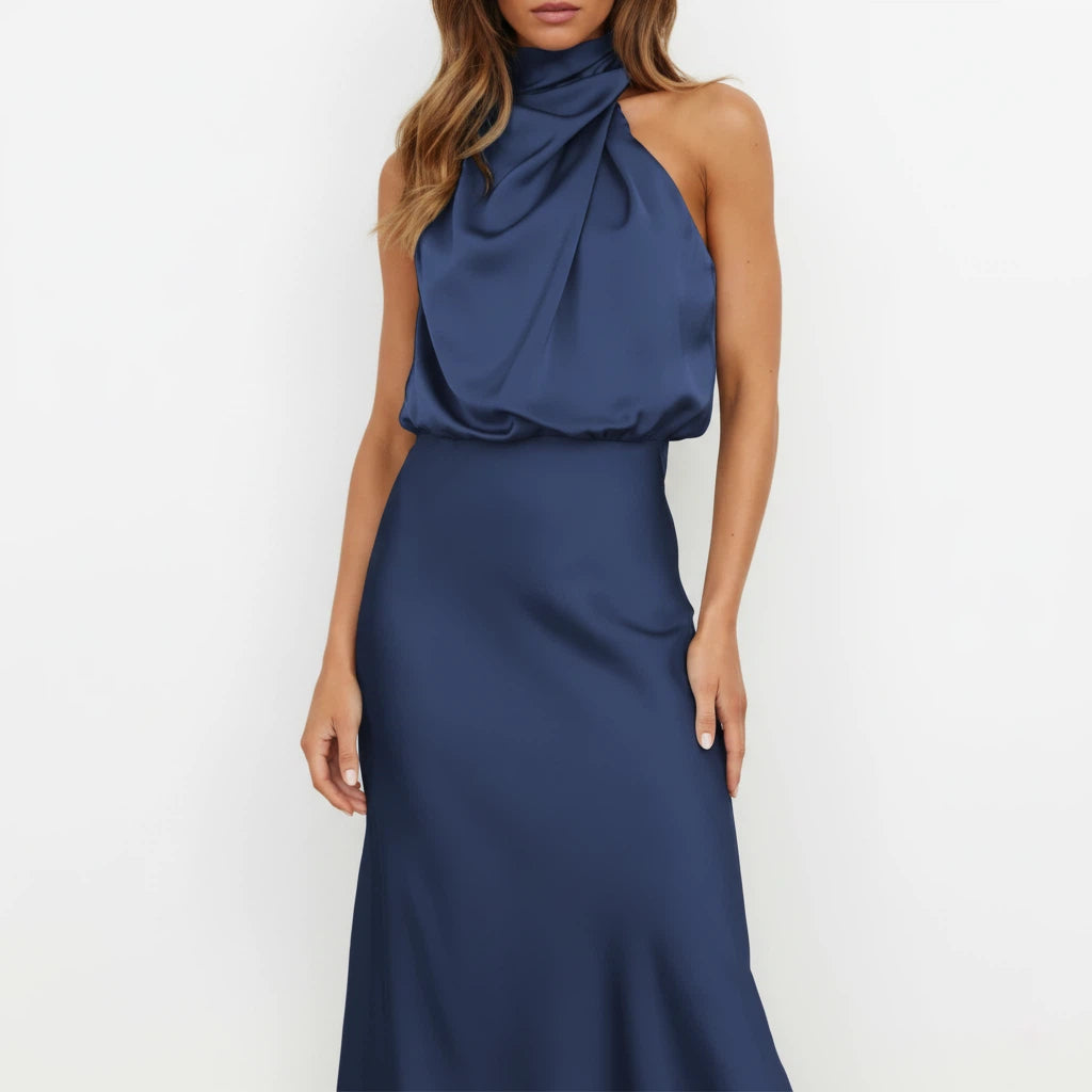 Sukienka Midi Satynowa Damska Asymetryczna | Na Wieczór