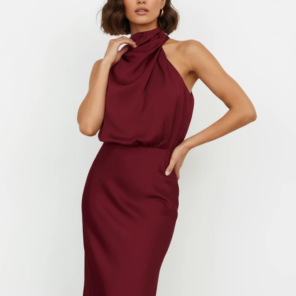 Sukienka Midi Satynowa Damska Asymetryczna | Na Wieczór