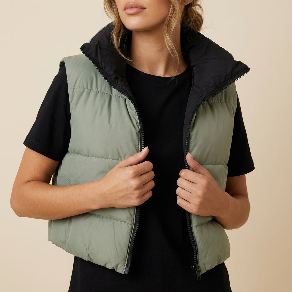 Kamizelka Damska Krótka Dwustronna | Styl Codzienny