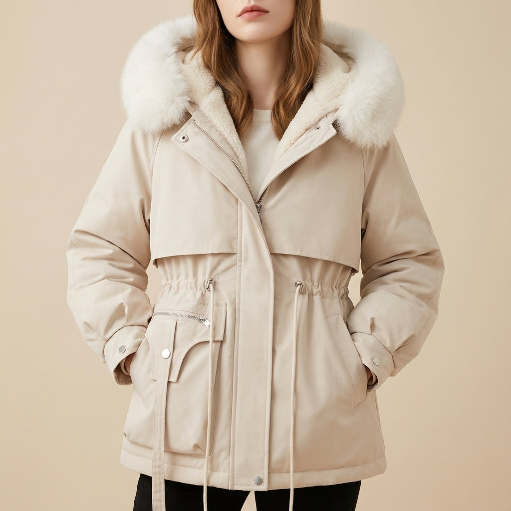 Parka Damska Zimowa z Kapturem Beżowa | Na Zimę