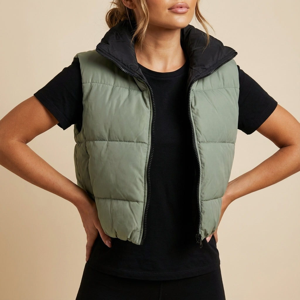 Kamizelka Damska Krótka Dwustronna | Styl Codzienny