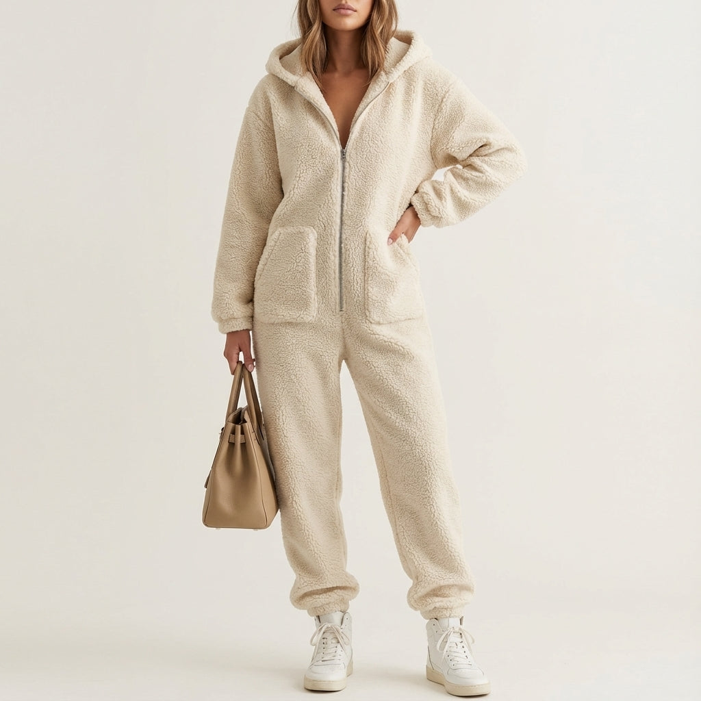 Kombinezon Damski Pluszowy z Kapturem | Casual na Co Dzień