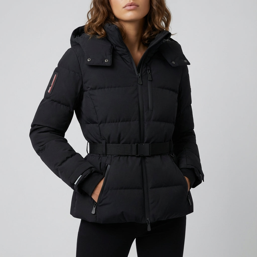 Kurtka puchowa damska z kapturem i paskiem | Styl miejski