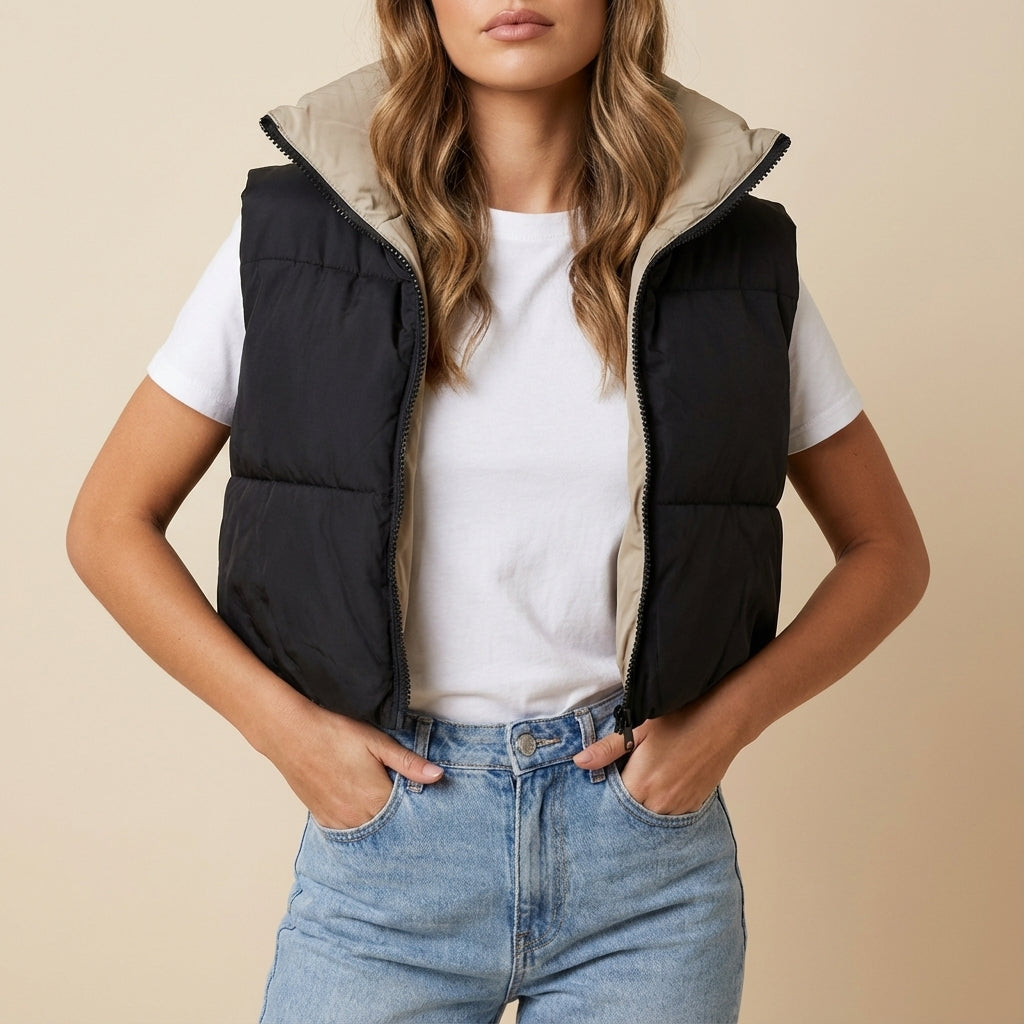 Kamizelka Damska Krótka Dwustronna | Styl Codzienny