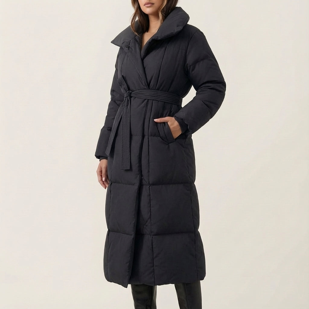 Kurtka damska długa z paskiem w talii | Styl miejski