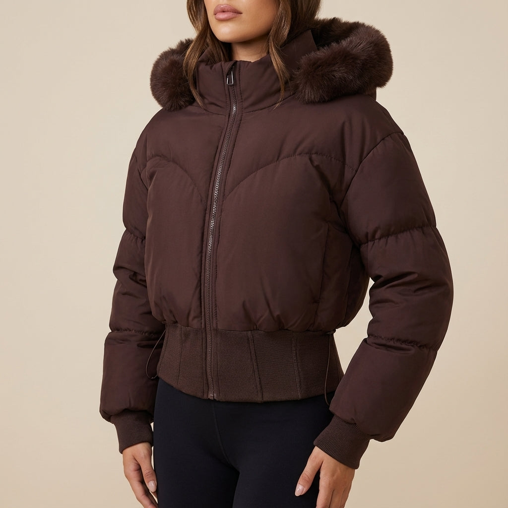 Kurtka Zimowa Damska Krótki Fason z Kapturem | Codzienny Styl