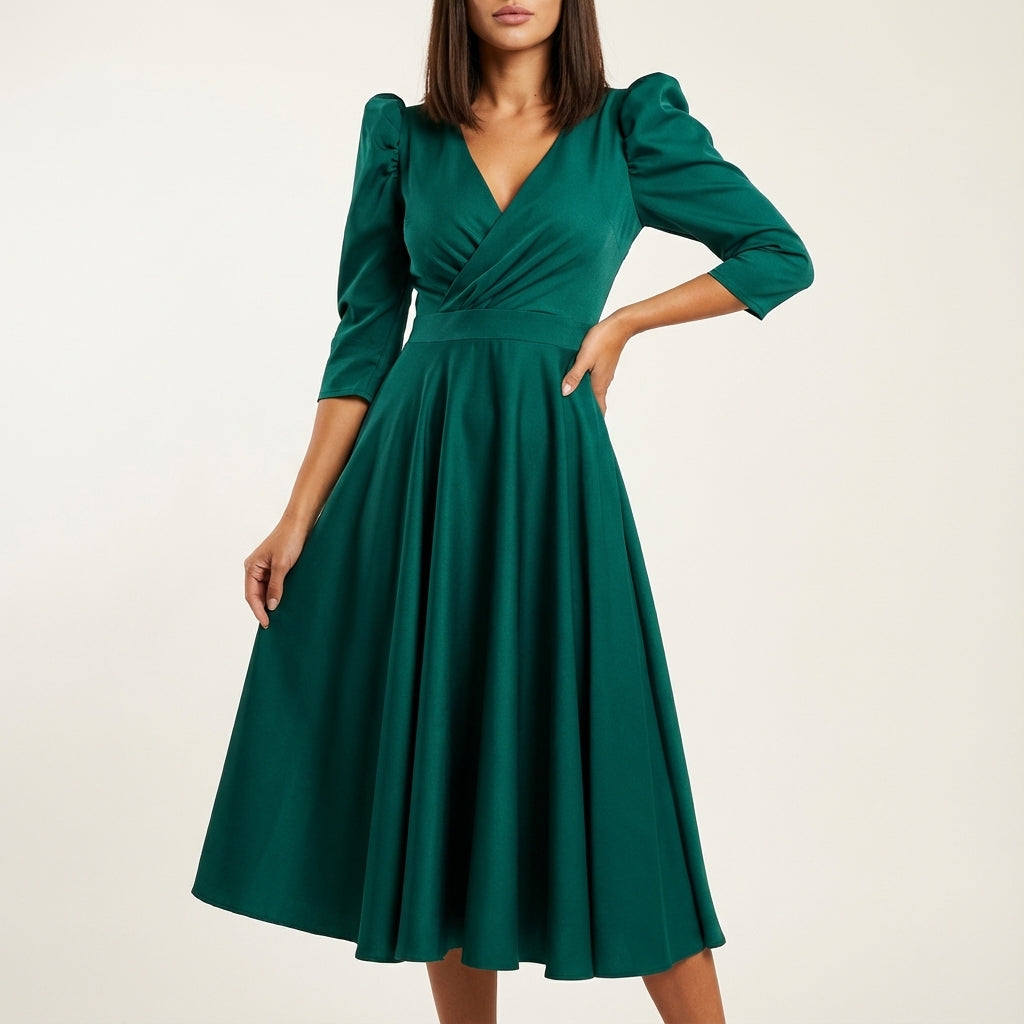 Sukienka midi damska wizytowa kopertowy krój | Uroczystości