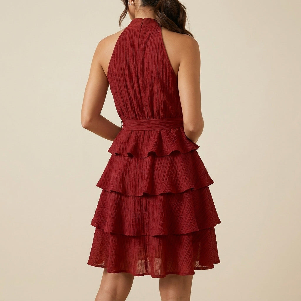 Sukienka mini damska halter z wiązaniem w talii | Na lato