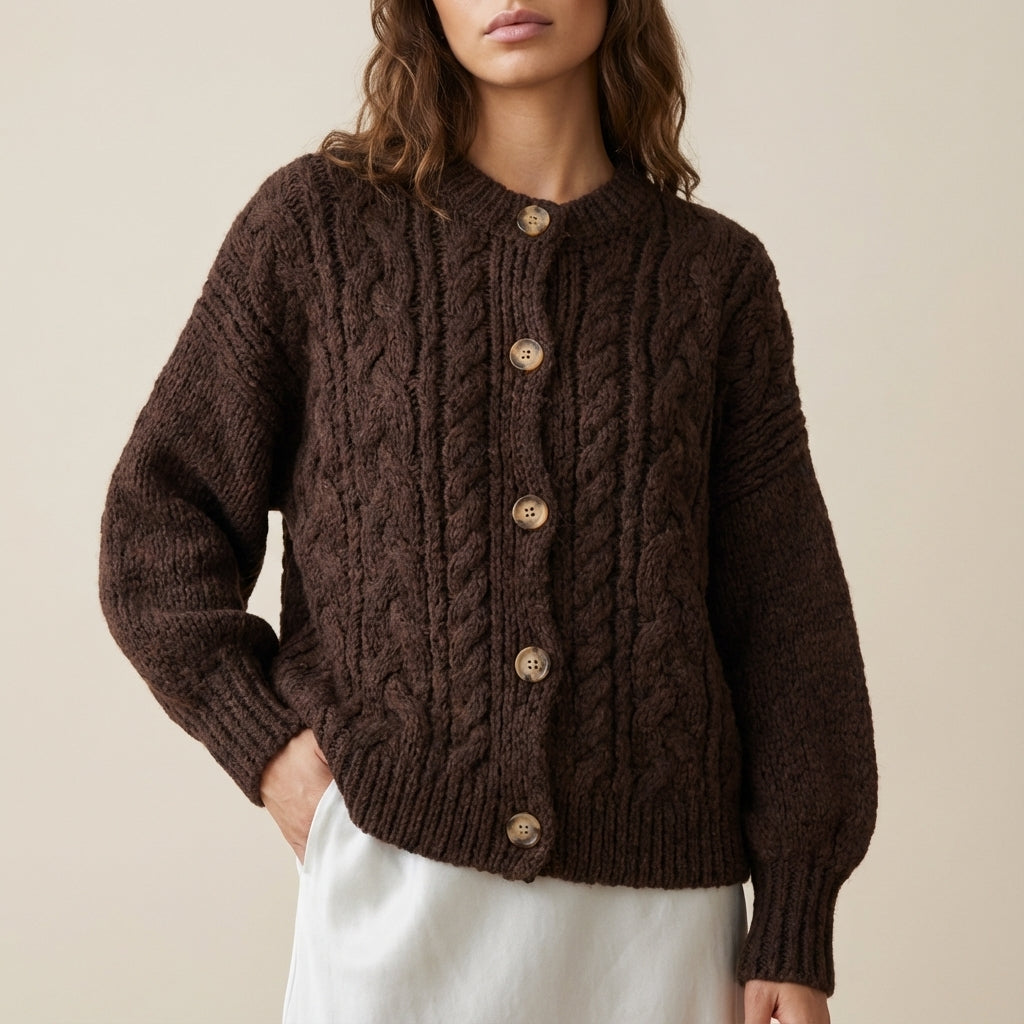 Kardigan damski teksturowany z okrągłym dekoltem | Codzienne noszenie