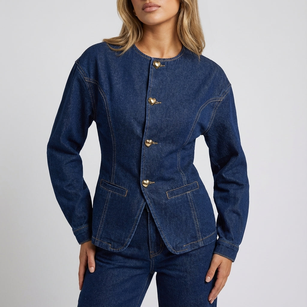 Komplet damski dwuczęściowy kurtka na guziki i spodnie z wysokim stanem | Styl codzienny