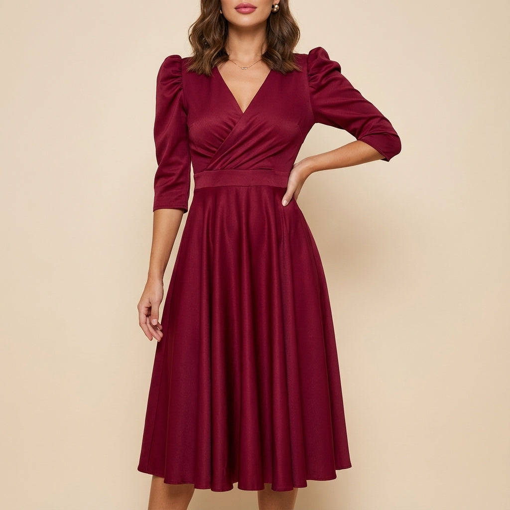 Sukienka midi damska wizytowa kopertowy krój | Uroczystości