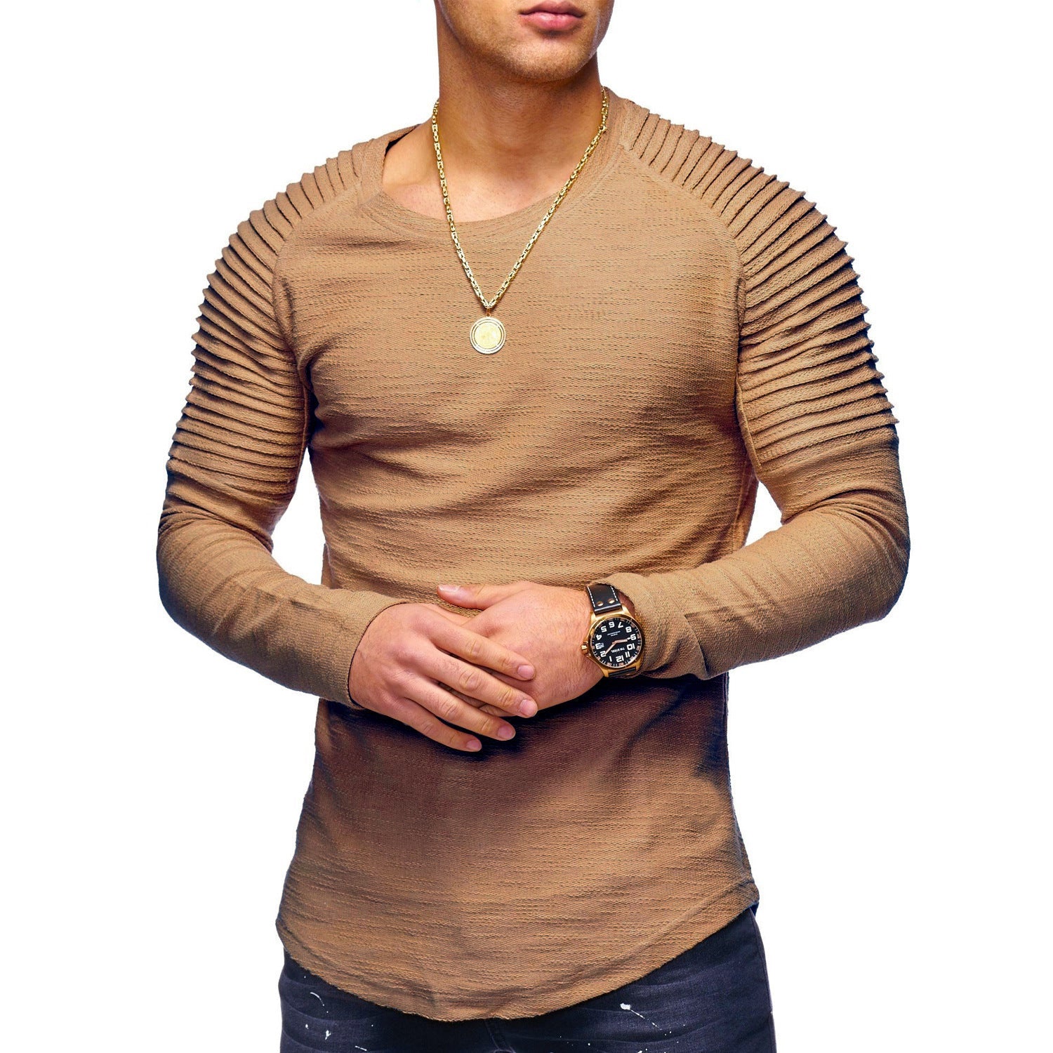 Bluza Męska Dopasowana Long Sleeve z Prążkowanymi Rękawami | Na Co Dzień