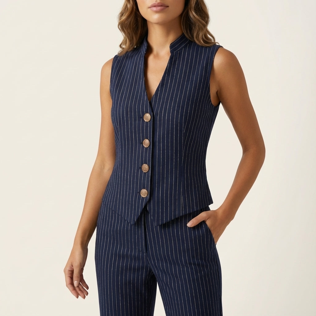 Kamizelka damska w paski bez rękawów Henley | Codzienne noszenie