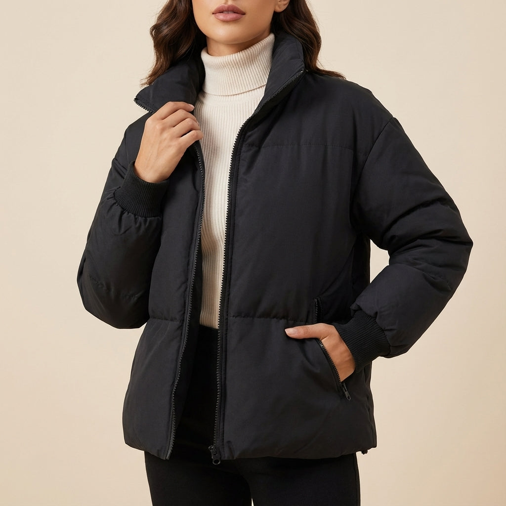 Kurtka Zimowa Damska Oversize ze Stójką | Styl Miejski