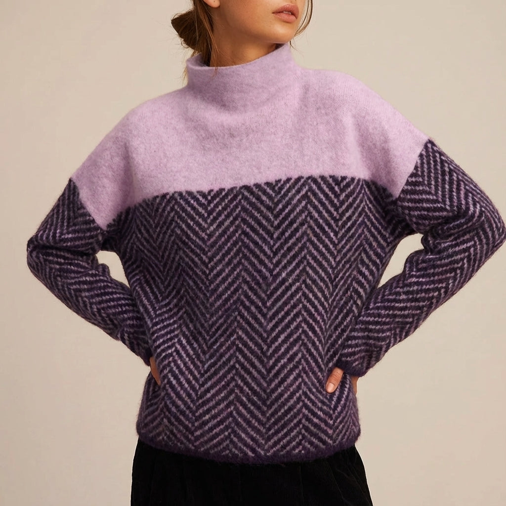 Sweter damski golf w jodełkę dzianinowy | Codzienne noszenie