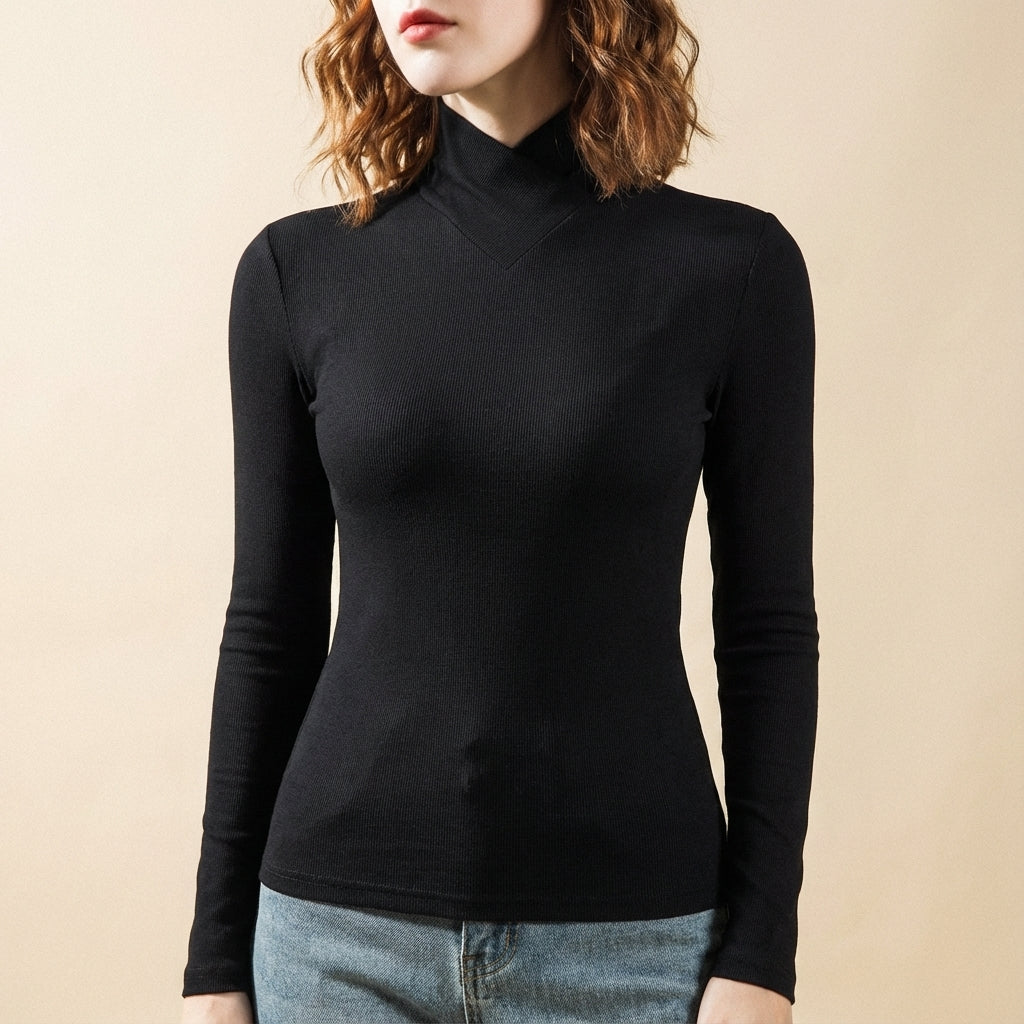 Golf damski z krzyżowaną stójką i długim rękawem | Na co dzień