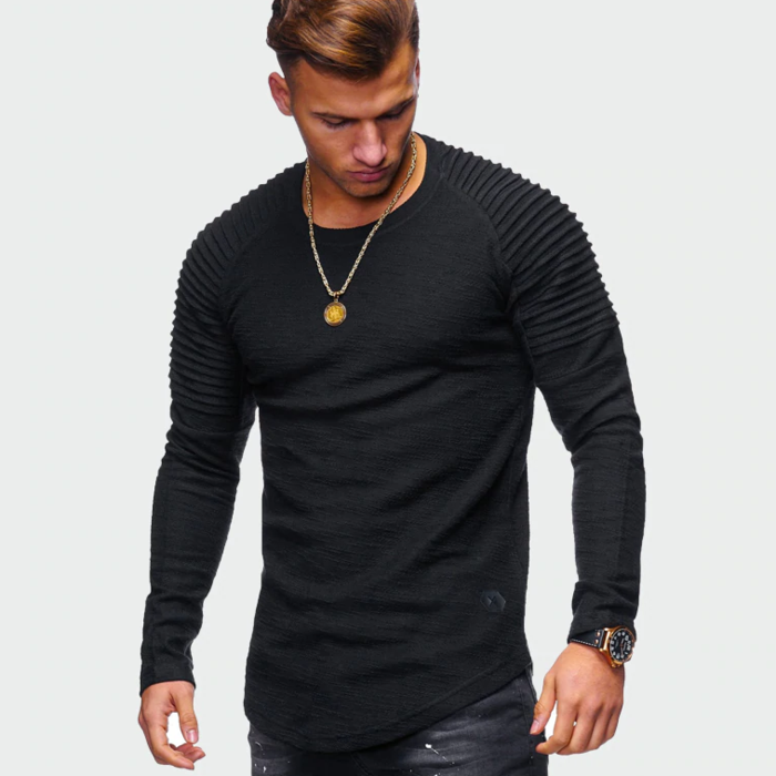 Bluza Męska Dopasowana Long Sleeve z Prążkowanymi Rękawami | Na Co Dzień