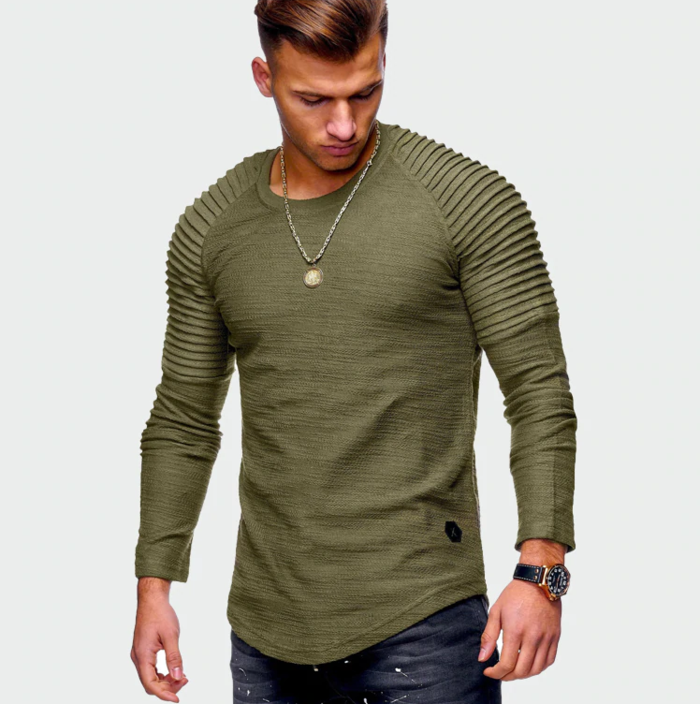 Bluza Męska Dopasowana Long Sleeve z Prążkowanymi Rękawami | Na Co Dzień