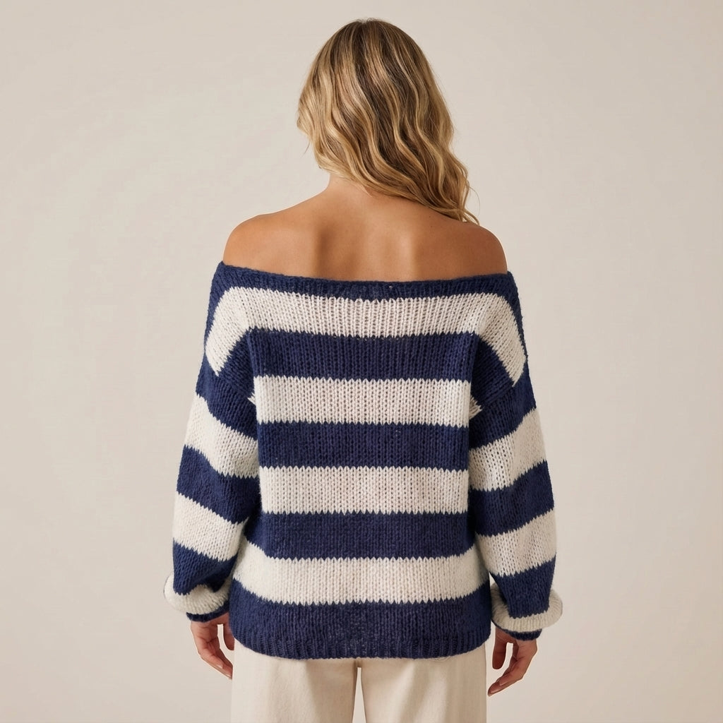 Sweter męski dzianinowy w poziome paski oversize | Styl codzienny