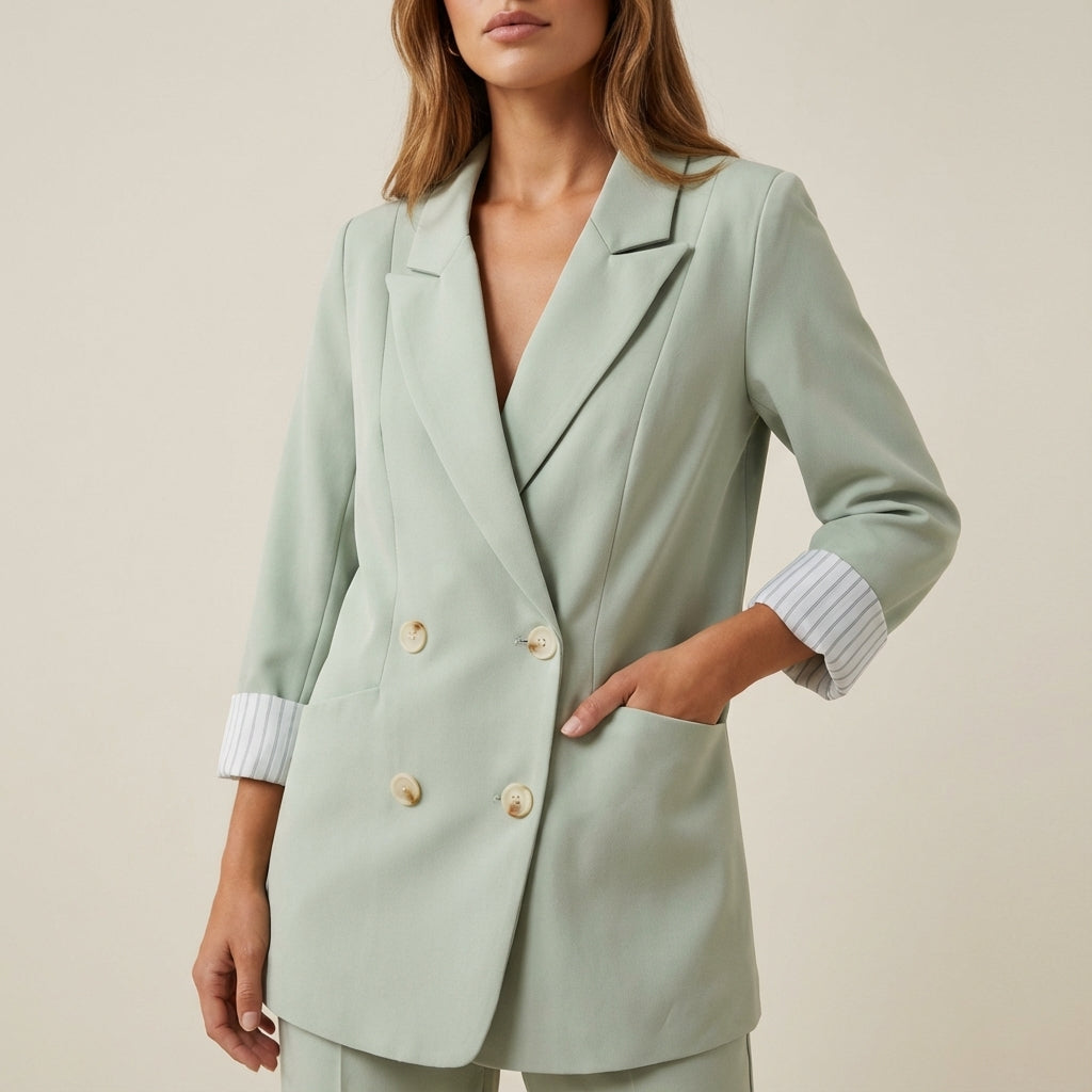 Marynarka damska oversize dwurzędowa zielona | Codzienne noszenie