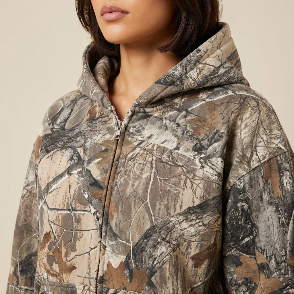 Bluza męska oversize moro z podwójnym kapturem | Na co dzień