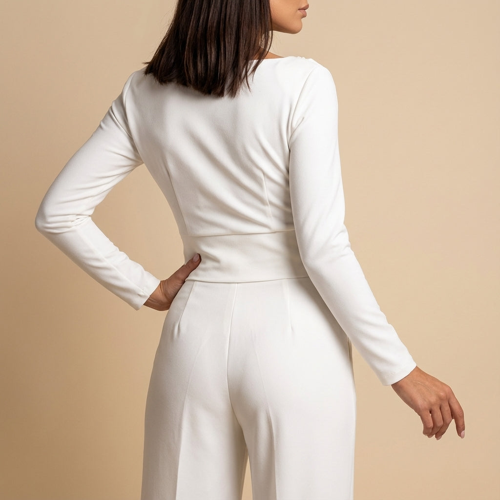 Bluzka damska marszczona z krzyżowanym kołnierzem | Codzienne noszenie