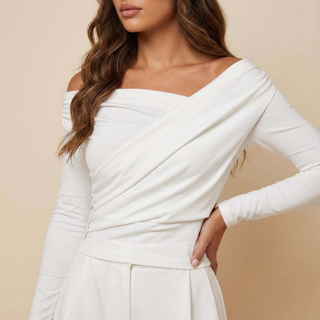 Bluzka damska marszczona z krzyżowanym kołnierzem | Codzienne noszenie