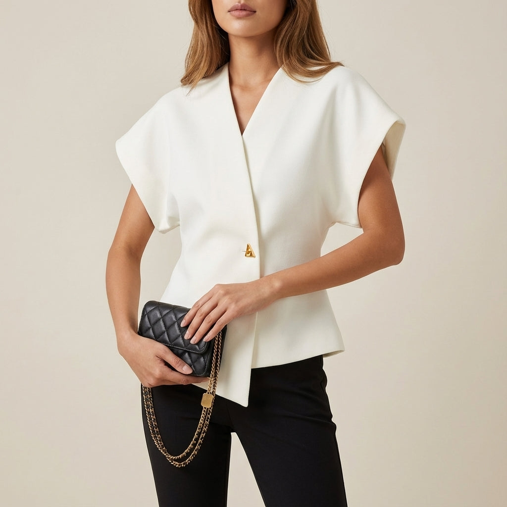 Bluzka damska z dekoltem V zapinana na guziki | Na co dzień i do pracy