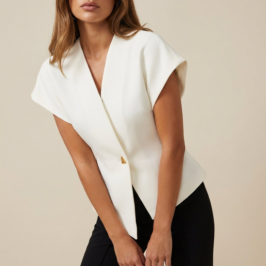 Bluzka damska z dekoltem V zapinana na guziki | Na co dzień i do pracy