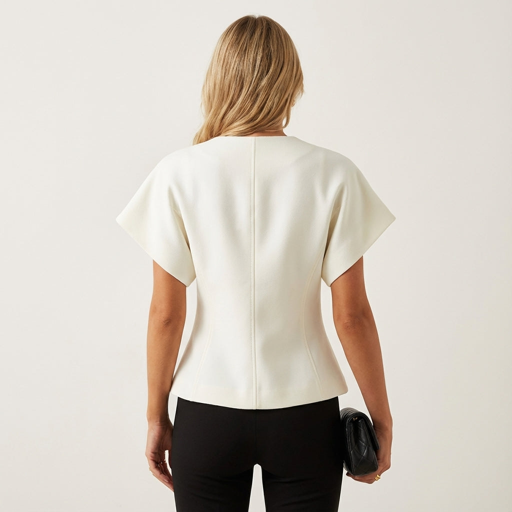 Bluzka damska z dekoltem V zapinana na guziki | Na co dzień i do pracy