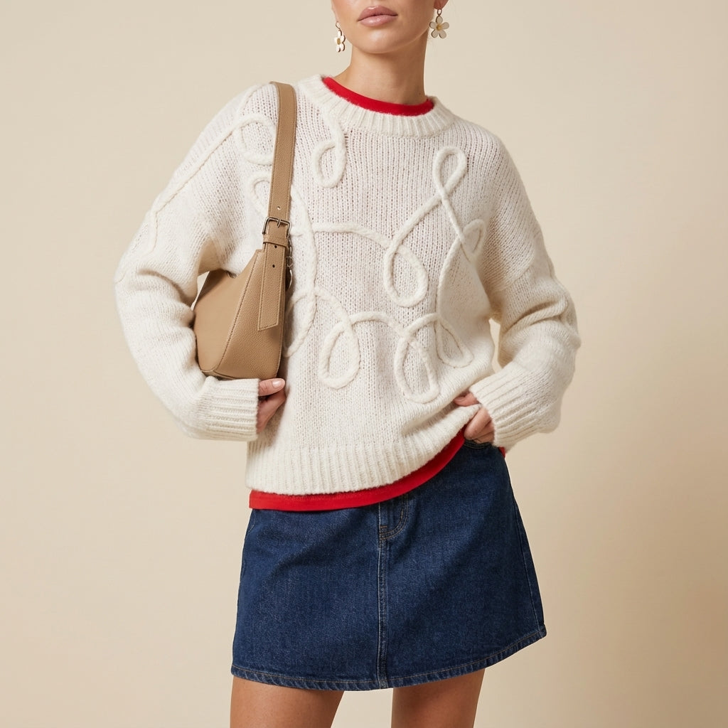 Sweter damski dzianinowy oversize z długim rękawem | Na co dzień