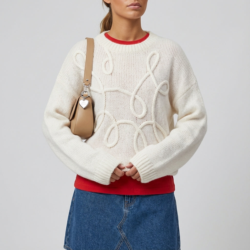 Sweter damski dzianinowy oversize z długim rękawem | Na co dzień