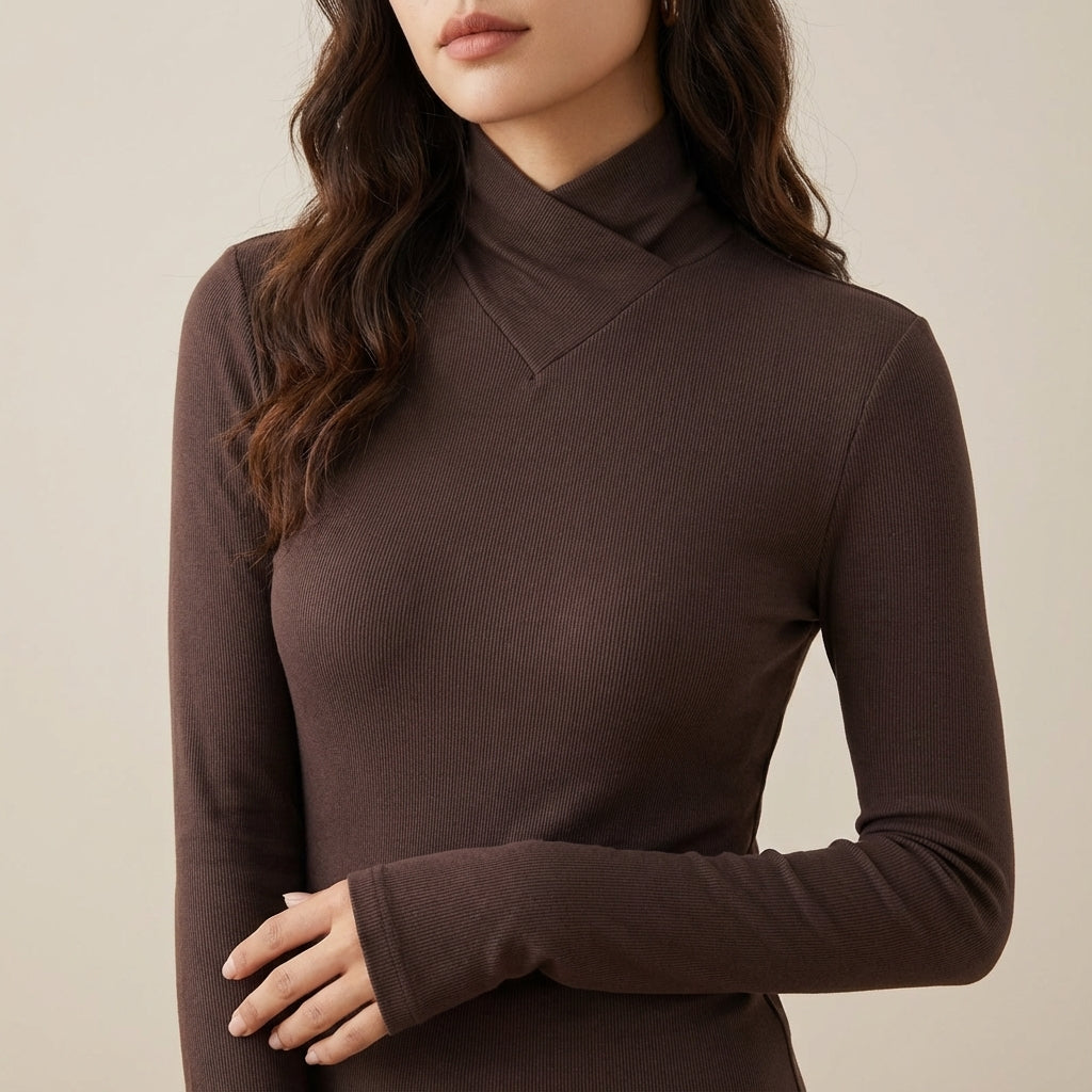 Golf damski z krzyżowaną stójką i długim rękawem | Na co dzień