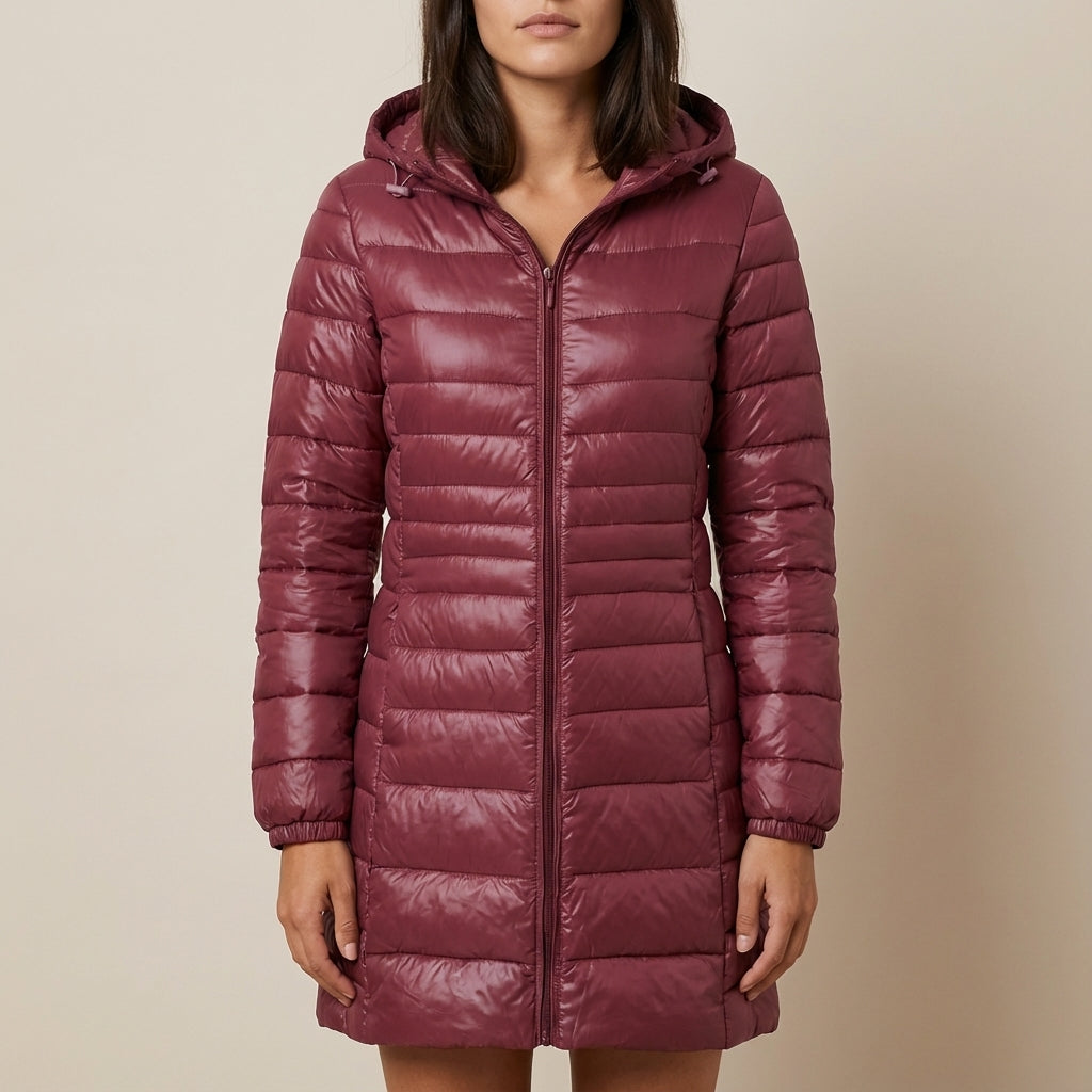 Kurtka zimowa damska pikowana długa z kapturem | Styl miejski