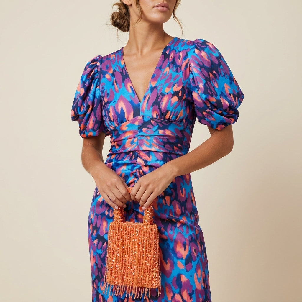 Sukienka midi damska z bufiastym rękawem | Codzienne noszenie