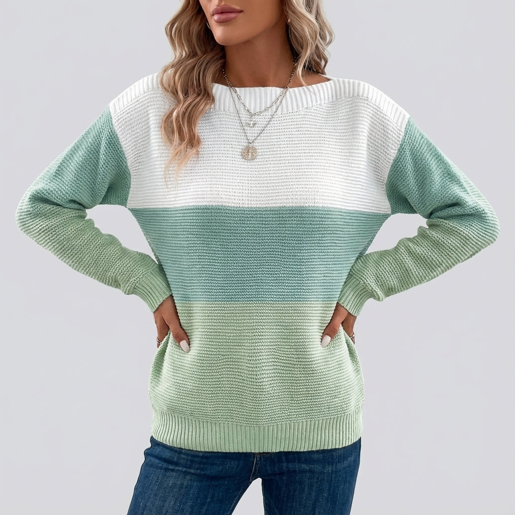 Sweter damski dzianinowy w pasy z długim rękawem | Na co dzień