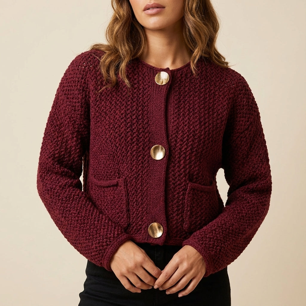 Kardigan damski krótki z guzikami, otwarty splot | Na co dzień