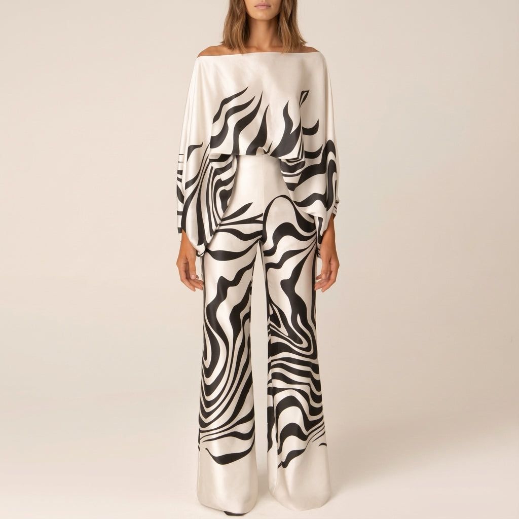 Komplet damski dwuczęściowy z topem asymetrycznym | Codzienne noszenie