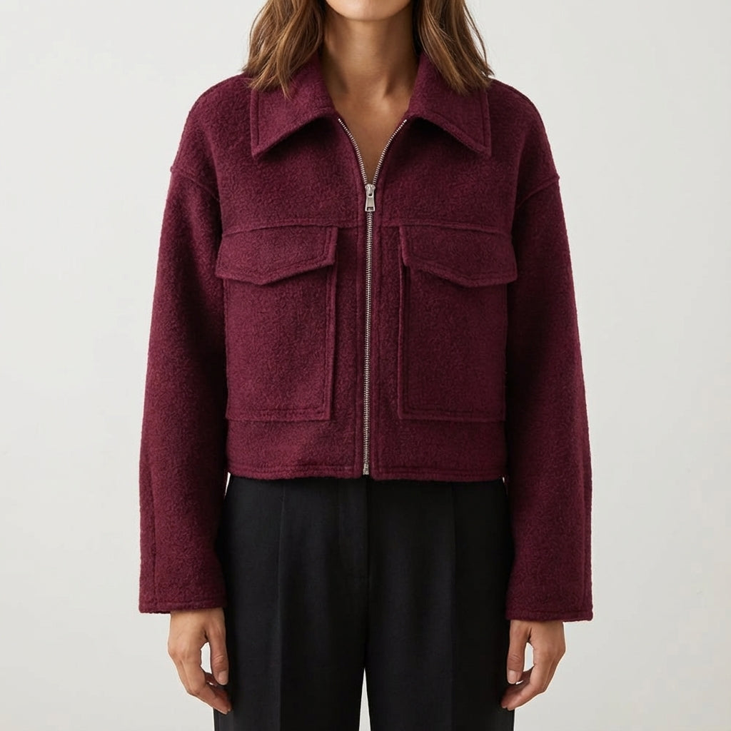 Kurtka damska krótka na zamek z kołnierzem i kieszeniami | Na co dzień